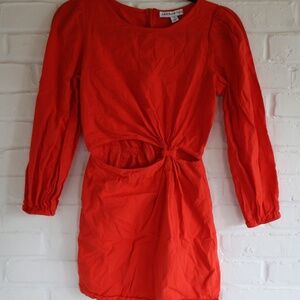 RED LINEN CUT OUT DRESS